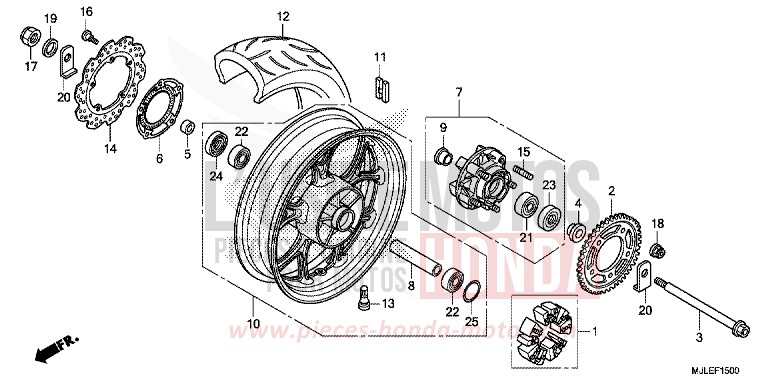 ROUE ARRIERE de NC750SA CANDY ARCADIAN RED (R305) de 2014