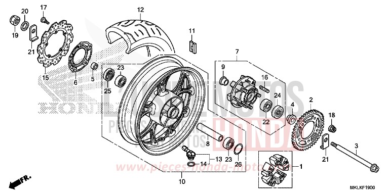 ROUE ARRIERE de NC750S CANDY CHROMOSPHERE RED (R381) de 2019