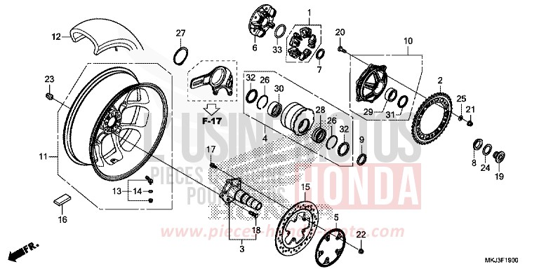 ROUE ARRIERE de CB1000R CANDY CHROMOSPHERE RED (R381) 2018