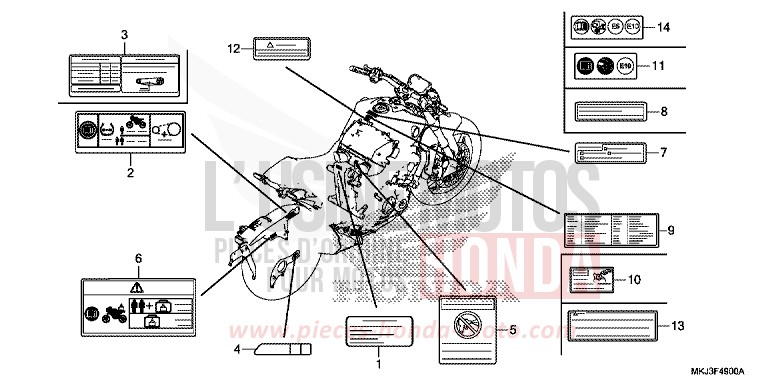 ETIQUETTE DE PRECAUTIONS de CB1000R CANDY CHROMOSPHERE RED (R381) 2018