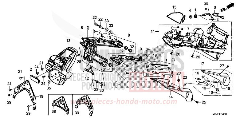 GARDE-BOUE ARRIERE de CB1000R GRAPHITE BLACK (NHB01) 2018