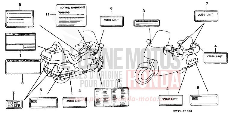 ETIQUETTE DE PRECAUTIONS (1) de Goldwing PHANTOM GRAY METALLIC (NH215) de 1993