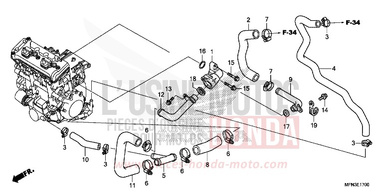 TUYAU D'EAU de CB1000R HYPER RED (R348B) de 2015