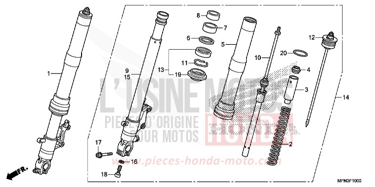 FOURCHETTE AVANT de CB1000R HYPER RED (R348B) de 2015
