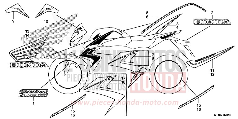 MARQUE (CB1000RE,RF/1000RAE,RAF) de CB1000R HYPER RED (R348B) de 2015
