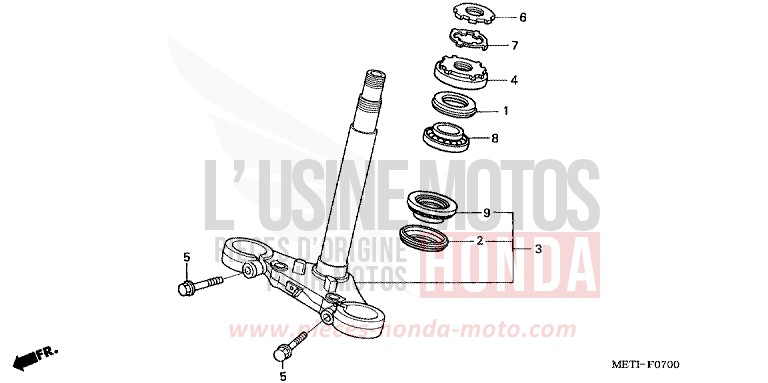 TIGE DE DIRECTION de CBF500 EMERGENCY RED METALLIC (R311) de 2006