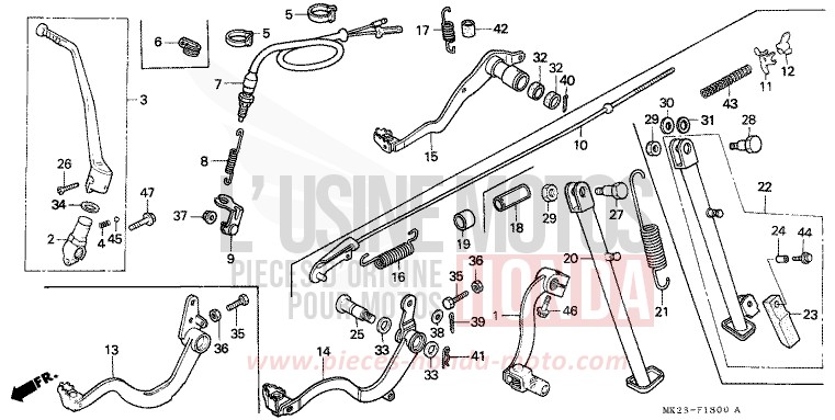 PEDALE DE FREIN/PEDALE DE CHANGEMENT/BEQUILLE LATERALE de XR600R SHASTA WHITE (NH138H) de 1992