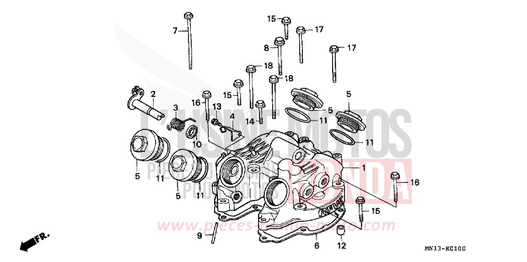 COUVERCLE DE CULASSE de XR600R FIGHTING RED (R134) de 1993
