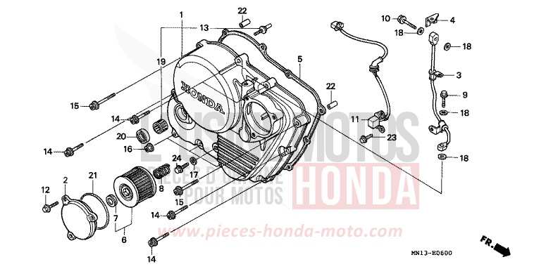 PANNEAU CARTER-MOTEUR D. de XR600R FIGHTING RED (R134) 1993