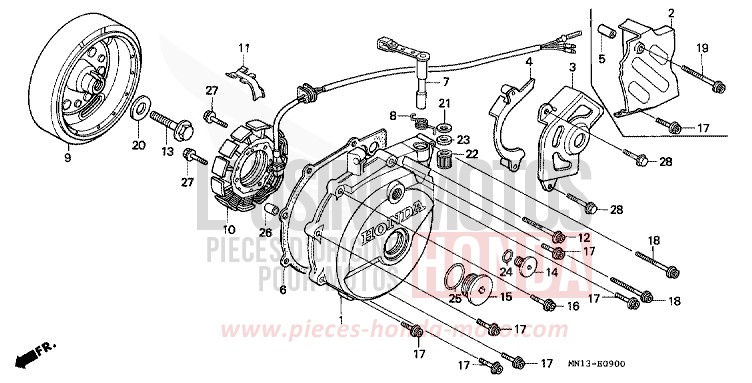 PANNEAU CARTER-MOTEUR G. de XR600R FIGHTING RED (R134) de 1993