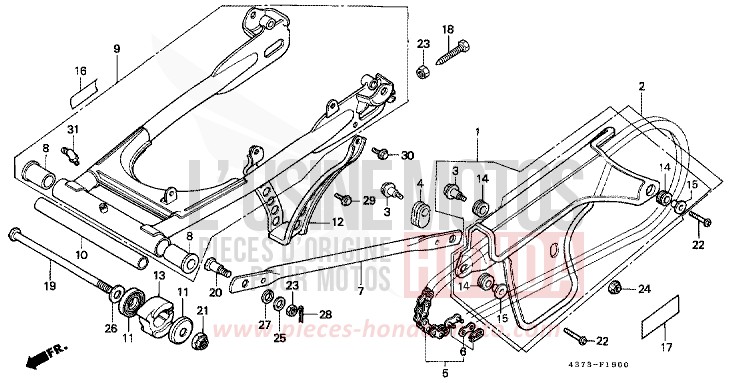 FOURCHETTE ARRIERE/CARTER DE CHAINE de XL125S HELIOS RED (R33) 1980