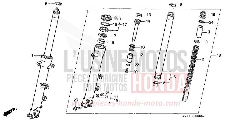FOURCHETTE AVANT (1) de CBR600F ROSS WHITE (NH196K) 1992
