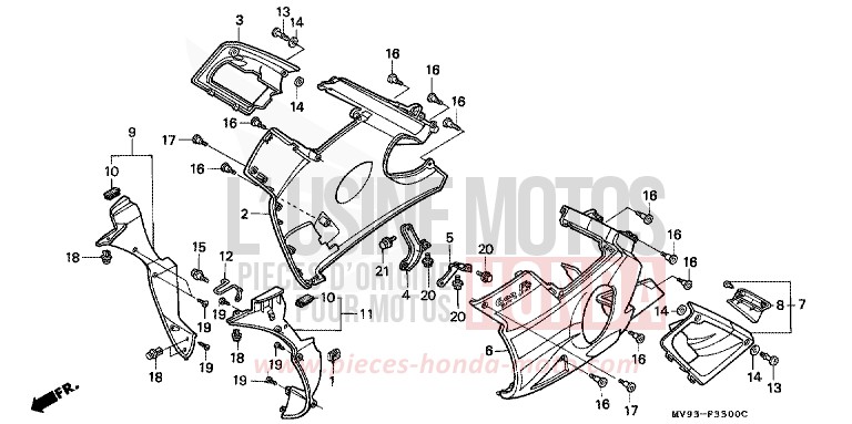 CAPOT INFERIEUR de CBR600F ROSS WHITE (NH196K) de 1992