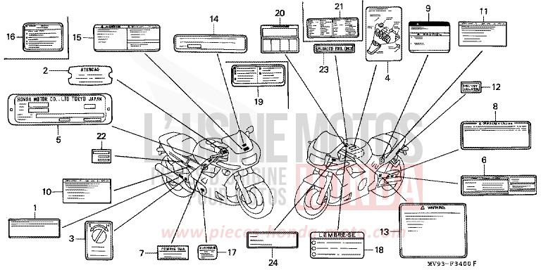 ETIQUETTE DE PRECAUTIONS de CBR600F ROSS WHITE (NH196K) de 1992