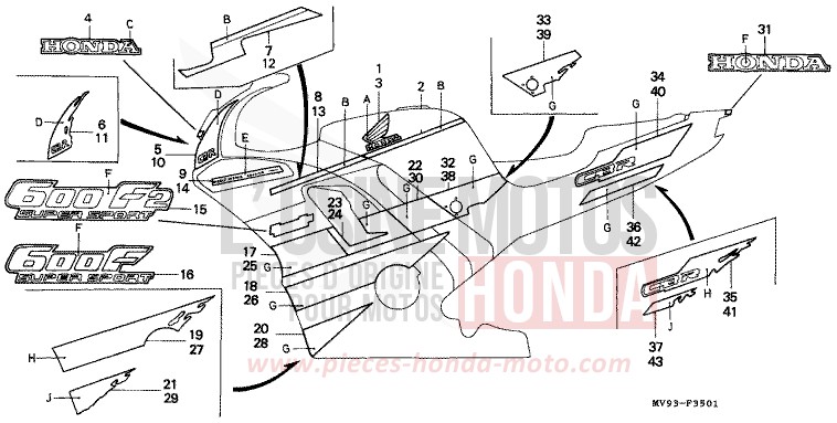 RAYURE (CBR600FN/2N) de CBR600F ROSS WHITE (NH196K) de 1992