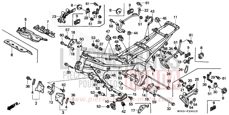 CARROSSERIE DE CHASSIS de CBR600F PURE RED (R158I) 1993