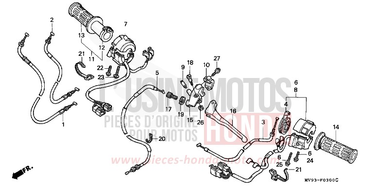 LEVIER DE GUIDON/COMMUTATEUR/ CABLE de CBR600F ROSS WHITE (NH196IA) 1993