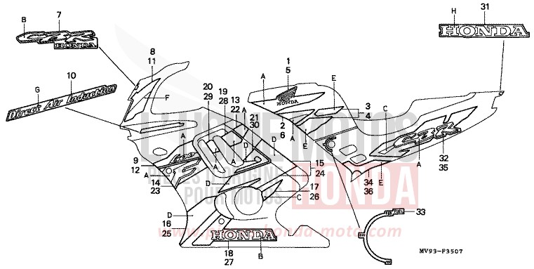 RAYURE (CBR600FS) de CBR600F NOIR (NH1K) de 1995