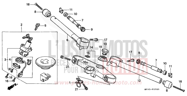 TUYAU DE GUIDON/PONT SUPERIEUR de CBR600F ROSS WHITE (NH196K) de 1995