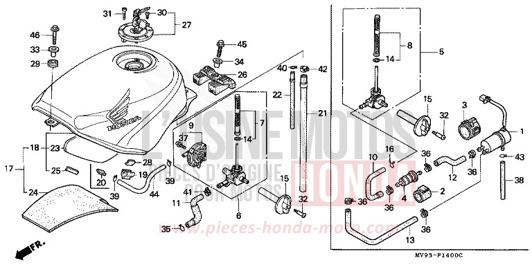 RESERVOIR A CARBURANT de CBR600F ROSS WHITE (NH196K) 1995