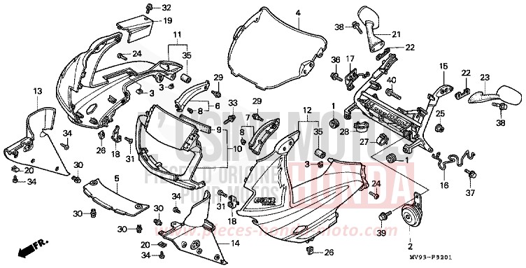 PANNEAU SUPERIEUR (CBR600FS/3S/T/3T/SET) de CBR600F SPARKLING RED (R127D) 1995