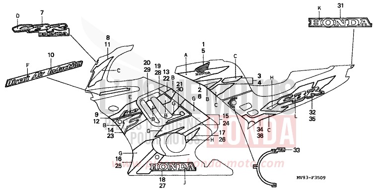 RAYURE (CBR600FT) de CBR600F NOIR (NH1H) de 1996