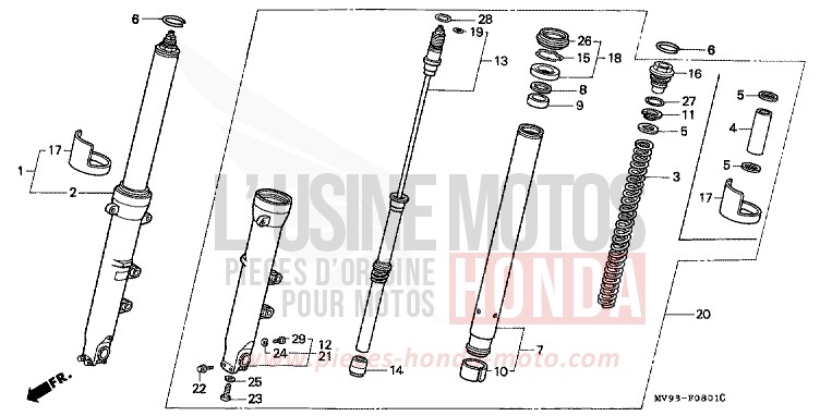 FOURCHETTE AVANT (2) de CBR600F ROSS WHITE (NH196K) 1996