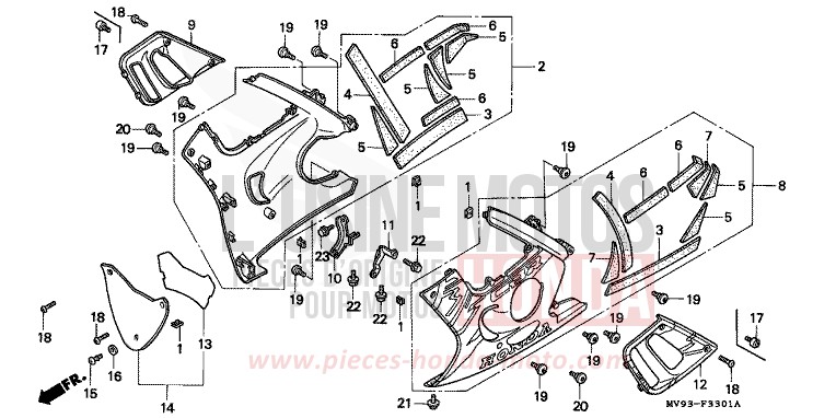 CAPOT INFERIEUR (CBR600FS/3S/T/3T/SET) de CBR600F ROSS WHITE (NH196K) de 1996