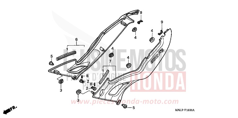 COUVERCLE LATERAL de CBR600F NOIR (NH1N) de 1997