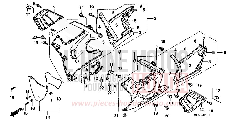 CAPOT INFERIEUR de CBR600F NOIR (NH1N) de 1998