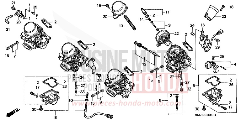 CARBURATEUR (PIECES CONSTITUTIVES) de CBR600F HEAVY GRAY METALLIC-U (NH194O) 1998
