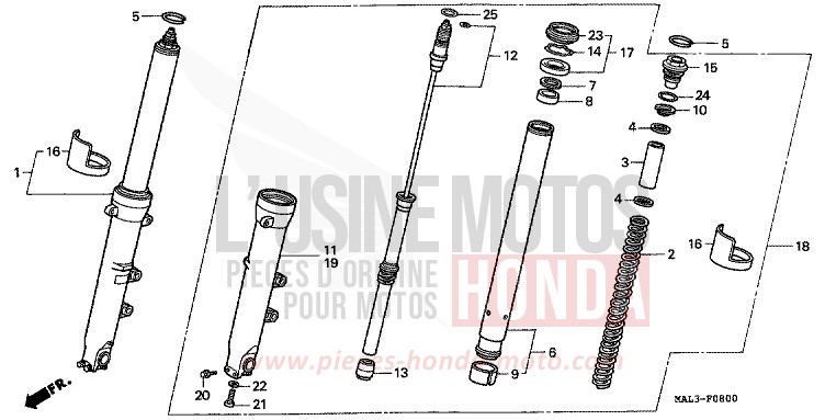 FOURCHETTE AVANT de CBR600F SPARKLING RED (R127A) 1998