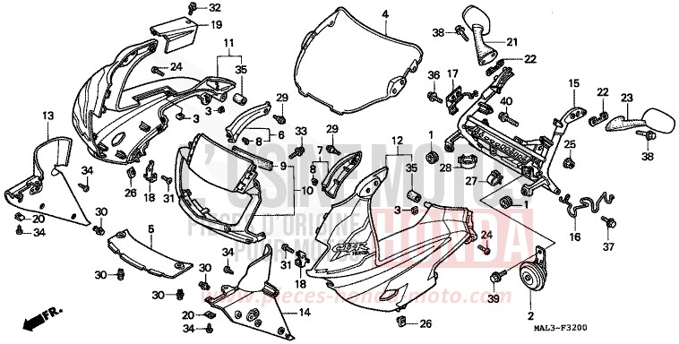 PANNEAU SUPERIEUR de CBR600F SPARKLING RED (R127A) 1998