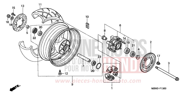 ROUE ARRIERE (1) de CBR600F NOIR (NH1) 1999