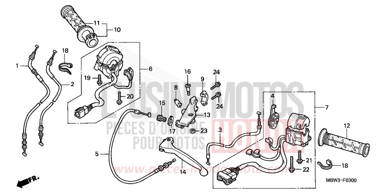 LEVIER DE GUIDON/COMMUTATEUR/CABLE (1) de CBR600F PEARL SHINING YELLOW (Y124) de 1999