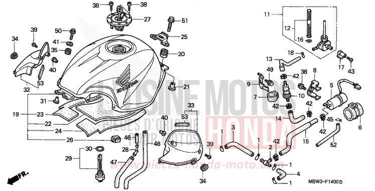 RESERVOIR A CARBURANT (1) de CBR600F PEARL SHINING YELLOW (Y124) 1999