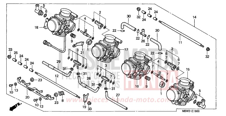 CARBURATEUR (ENS.) de CBR600F SPARKLING RED (R127) de 1999