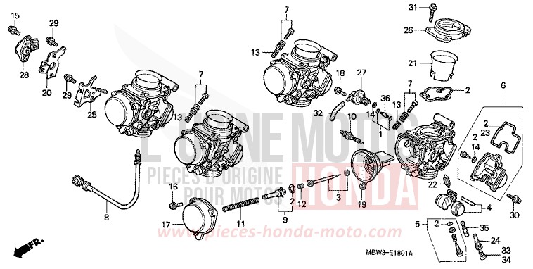 CARBURATEUR (PIECES CONSTITUTIVES) de CBR600F SPARKLING RED (R127) 1999
