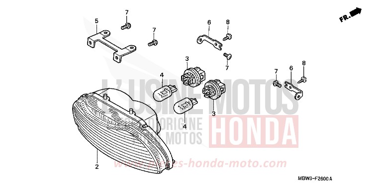 FEU ARRIERE (1) de CBR600F SPARKLING RED (R127) de 1999