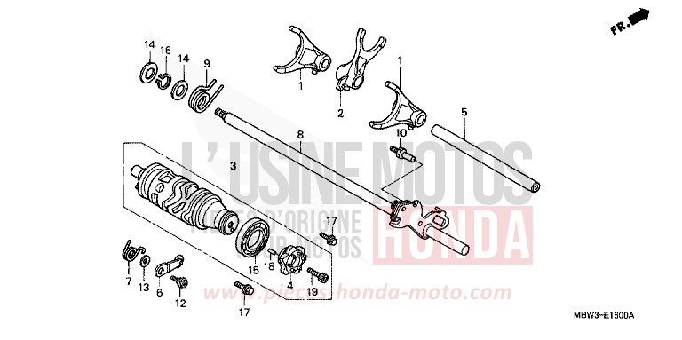 BARILLET DE SELECTION de CBR600F NOIR (NH1B) de 2000
