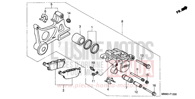 ETRIER DE FREIN ARRIERE de CBR600F NOIR (NH1B) de 2000