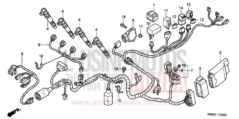 FAISCEAU DES FILS (1) de CBR600F NOIR (NH1B) de 2000