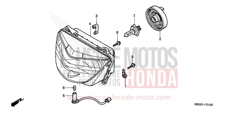 PROJECTEUR (1) de CBR600F BLACK (NH1Y) de 2000