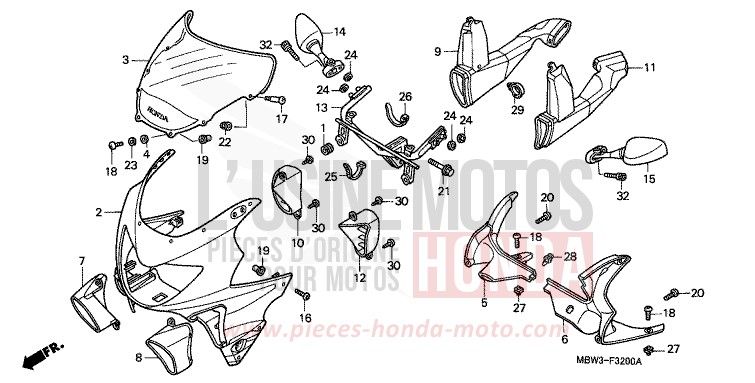 PANNEAU SUPERIEUR (1) de CBR600F BLACK (NH1Y) 2000