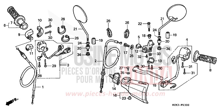 LEVIER DE GUIDON/COMMUTATEUR/ CABLE de XLR125R NOIR (NH1A) 1998