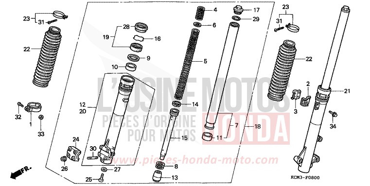 FOURCHETTE AVANT de XLR125R NOIR (NH1A) 1998