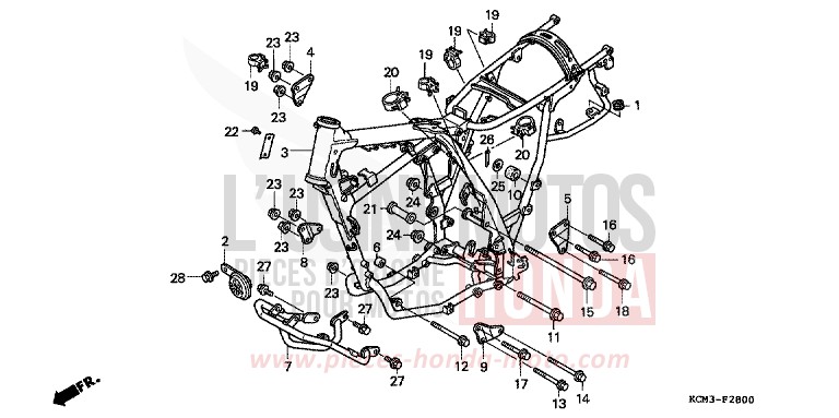 CARROSSERIE DE CHASSIS de XLR125R NOIR (NH1A) 1998