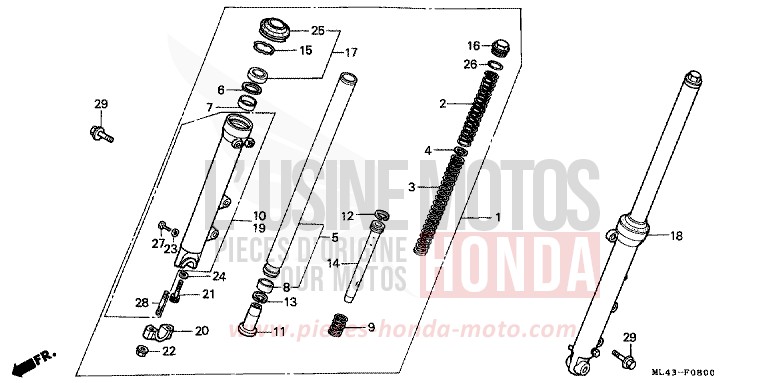 FOURCHETTE AVANT de CB450S NOIR (NH1) 1986