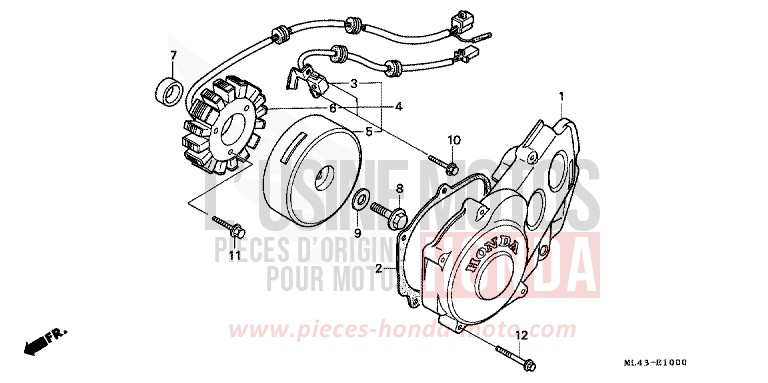 PANNEAU CARTER-MOTEUR G./ GENERATRICE de CB450S CANDY ALAMOANA RED-U (R124) de 1986
