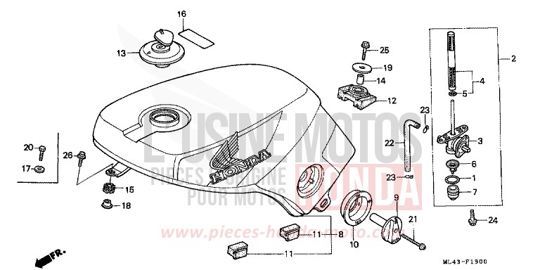 RESERVOIR A CARBURANT de CB450S CANDY ALAMOANA RED-U (R124) 1986